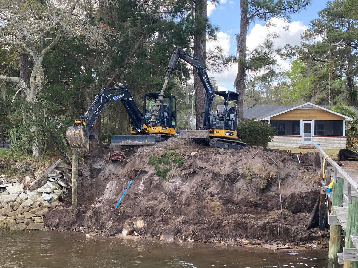 Concrete slab foundation repair in progress